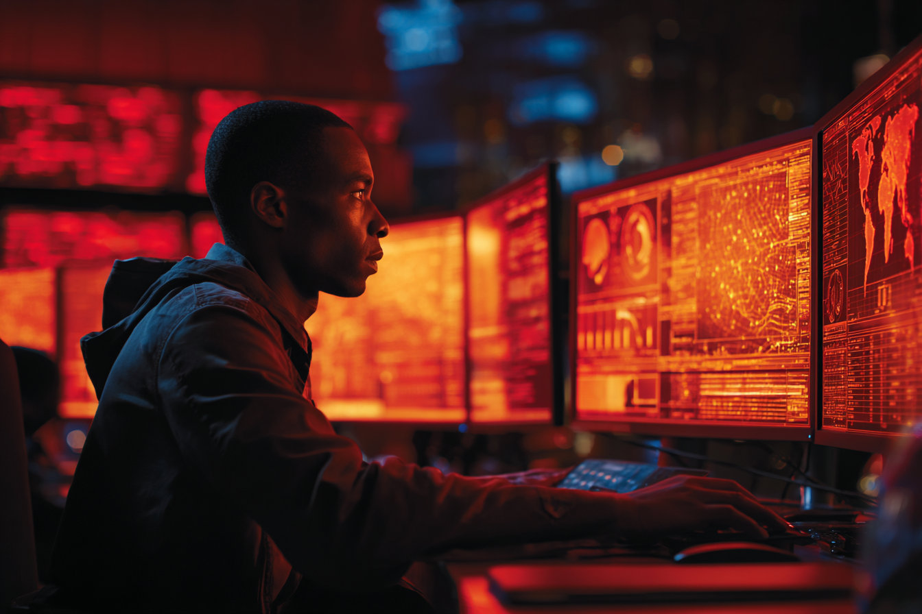 Threat analyst monitoring security systems