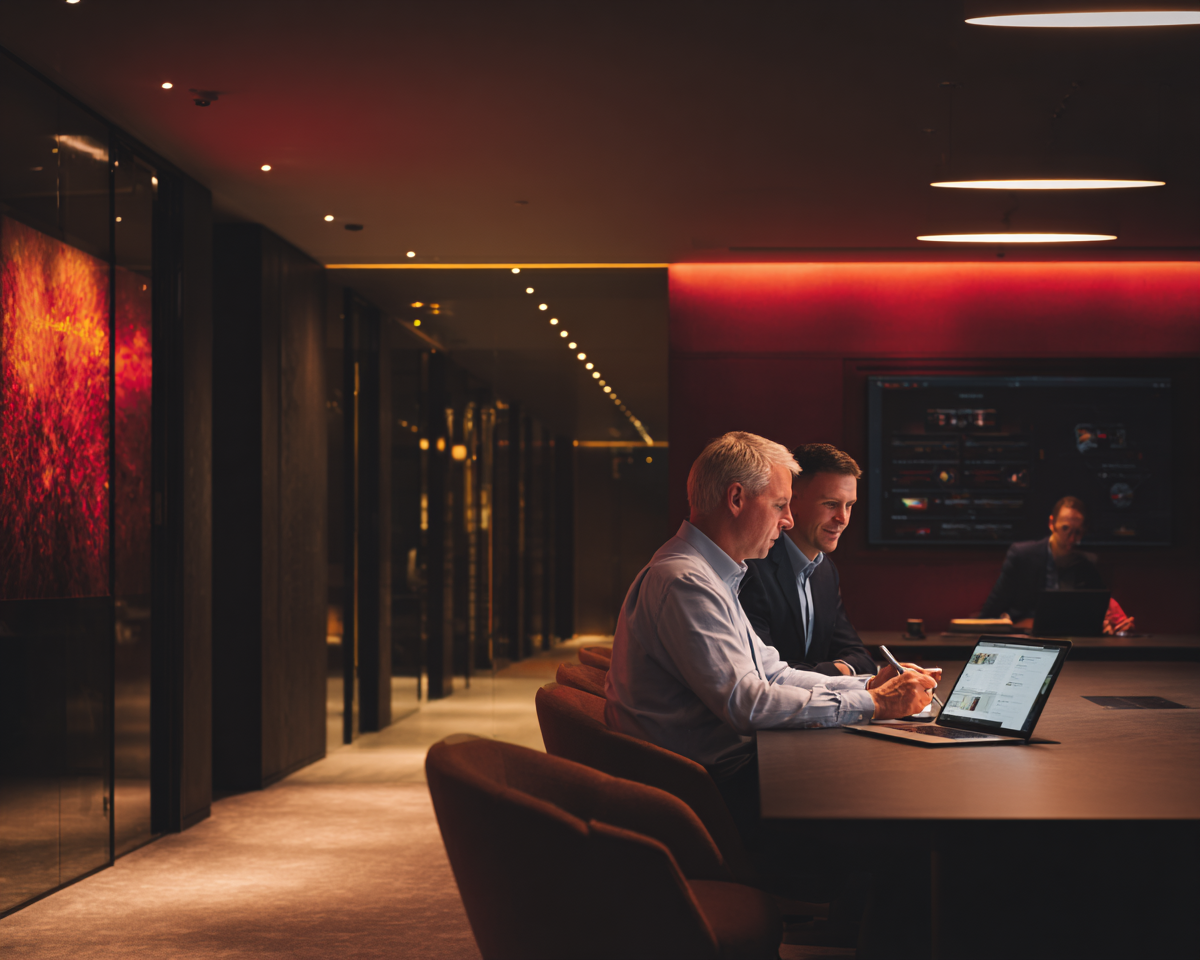 Senior technology partner discussing IT support, cybersecurity and cloud strategy with business leaders